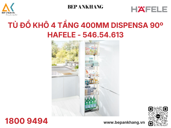 Tủ Đồ Khô 4 tầng 400mm Dispensa 90º Hafele 546.54.613